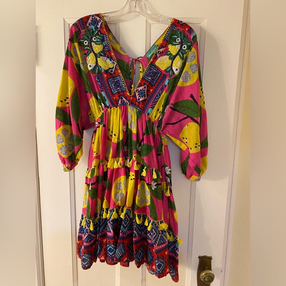 French custom multi print dress